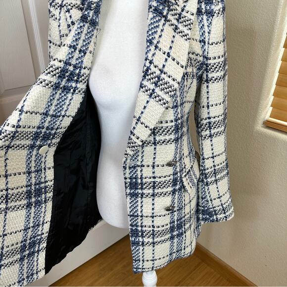 NWT Zara Blogger Blue White Double Breasted Textured Blazer Jacket. - Picture 10 of 13